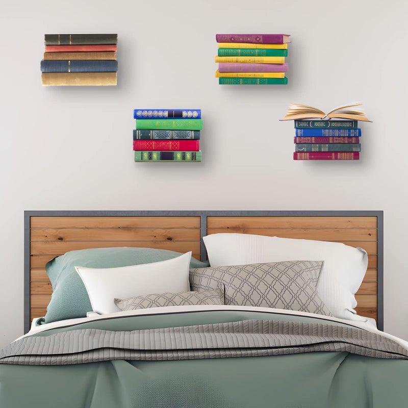ECOSEAO Floating Book Shelves for Wall  Heavy-Duty Book Organizers  Iron Wall Mounted Shelves for Home Office Classroom Library  White Large (6) - Image 4
